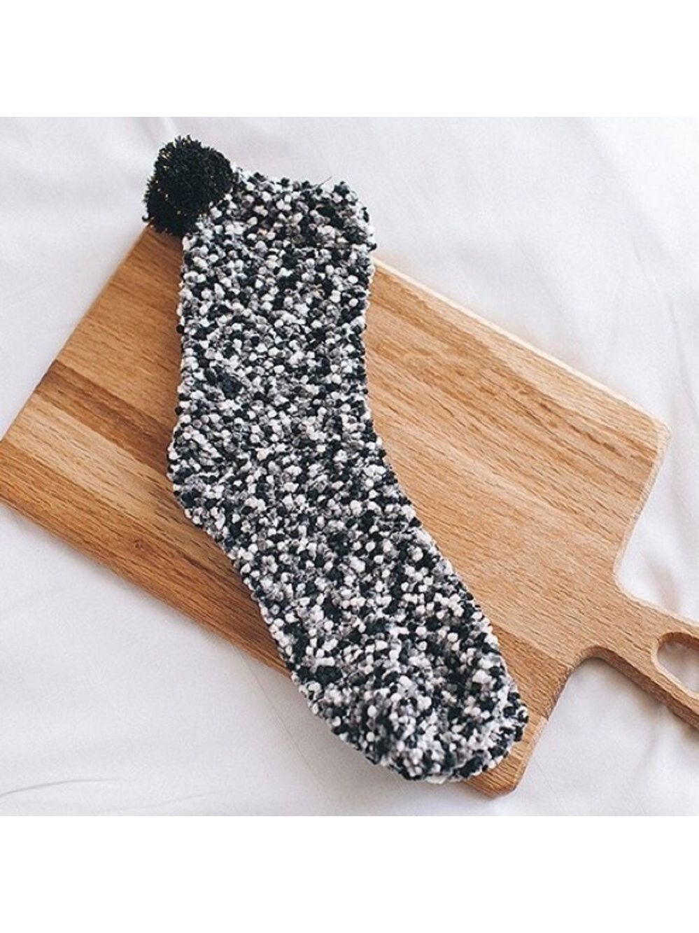 Black Fluffy Pom Pom Socks